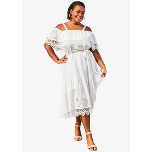 Roaman's white eyelet lace off the shoulder dress